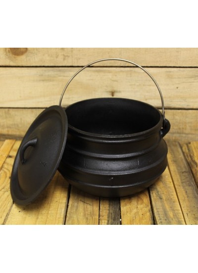 Potjie Cast Iron Flat Pot - 5 Quart Size 1